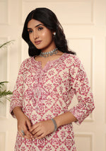 ARAVALII White AND RED FLORAL PRINT KURTA PANT SET WITH DUPATTA
