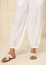 WHITE EMBROIDERED LACE CUFF PANT