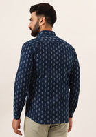 Indigo blue Floral Print Pure Cotton Regular Fit Casual Shirt