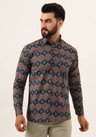 Blue Printed Pure Cotton Regular Fit Casual Shirt