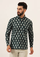 Dark Green Printed Pure Cotton Regular Fit Casual Shirt