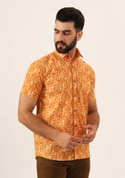 Orange Paisley Print Pure Cotton Regular Fit Casual Shirt