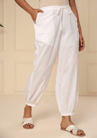 WHITE EMBROIDERED LACE CUFF PANT