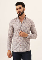 Lavender Geometric Pure Cotton Regular Fit Casual Shirt