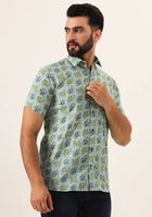 Green Floral Print Pure Cotton Regular Fit Casual Shirt