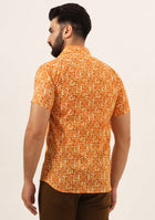 Orange Paisley Print Pure Cotton Regular Fit Casual Shirt