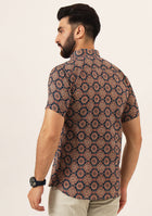 MultiColor Geometric Pure Cotton Regular Fit Casual Mem's Shirt