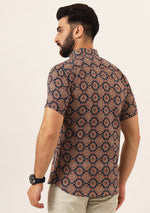 MultiColor Geometric Pure Cotton Regular Fit Casual Mem's Shirt