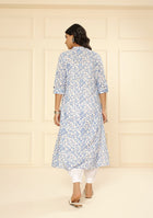 Hand block White Blue Floral Print Kurta