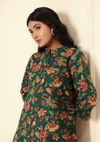 Emerald Bloom Floral Print A-Line Kurta