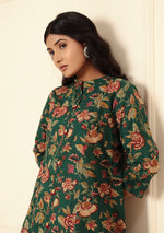 Emerald Bloom Floral Print A-Line Kurta