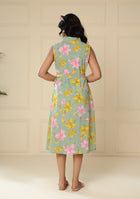 Sage Green Floral Print A-Line Midi Dress