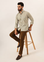 White Booti Print Pure Cotton Regular Fit Casual Shirt