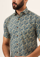 Beige Paisley Print Pure Cotton Regular Fit Casual Shirt