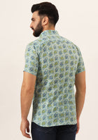 Green Floral Print Pure Cotton Regular Fit Casual Shirt