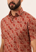 Maroon Paisley Print Pure Cotton Regular Fit Casual Shirt