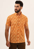 Orange Paisley Print Pure Cotton Regular Fit Casual Shirt