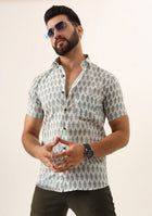 Sky Blue Geometric Pure Cotton Regular Fit Casual Shirt for Men