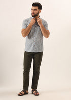 Grey Printed Pure Cotton Regular Fit Casual Shirt for Men