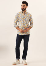 Purple Geometric Pure Cotton Regular Fit Casual Shirt