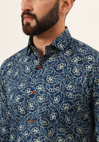 Blue Floral Print Pure Cotton Regular Fit Casual Shirt