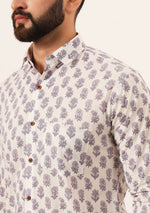 Cream Quirky Print Pure Cotton Regular Fit Casual Shirt