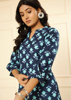 Teal Flower A-Line Kurta