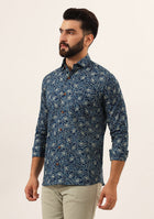 Blue Floral Print Pure Cotton Regular Fit Casual Shirt