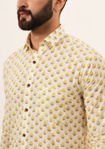 Yellow Floral Print Pure Cotton Regular Fit Casual Shirt