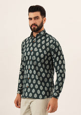 Dark Green Printed Pure Cotton Regular Fit Casual Shirt