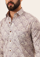 Lavender Geometric Pure Cotton Regular Fit Casual Shirt