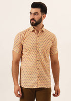 Beige Printed Pure Cotton Regular Fit Casual Shirt