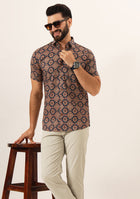 MultiColor Geometric Pure Cotton Regular Fit Casual Mem's Shirt