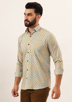 White Booti Print Pure Cotton Regular Fit Casual Shirt