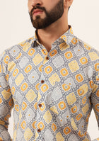 Purple Geometric Pure Cotton Regular Fit Casual Shirt