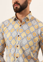 Purple Geometric Pure Cotton Regular Fit Casual Shirt