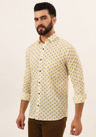 Yellow Floral Print Pure Cotton Regular Fit Casual Shirt