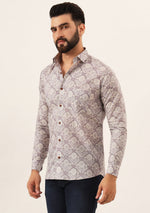 Lavender Geometric Pure Cotton Regular Fit Casual Shirt