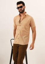 Beige Printed Pure Cotton Regular Fit Casual Shirt