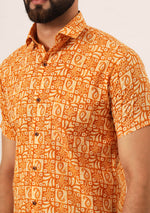 Orange Paisley Print Pure Cotton Regular Fit Casual Shirt