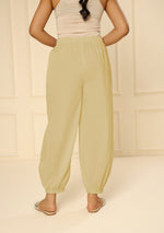 BEIGE EMBROIDERED LACE CUFF PANTS