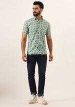 Green Floral Print Pure Cotton Regular Fit Casual Shirt