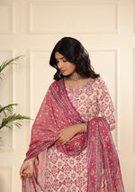 ARAVALII White AND RED FLORAL PRINT KURTA PANT SET WITH DUPATTA