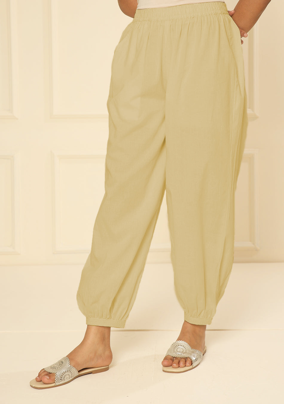 Ammanya BEIGE EMBROIDERED LACE CUFF PANTS