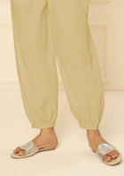 BEIGE EMBROIDERED LACE CUFF PANTS