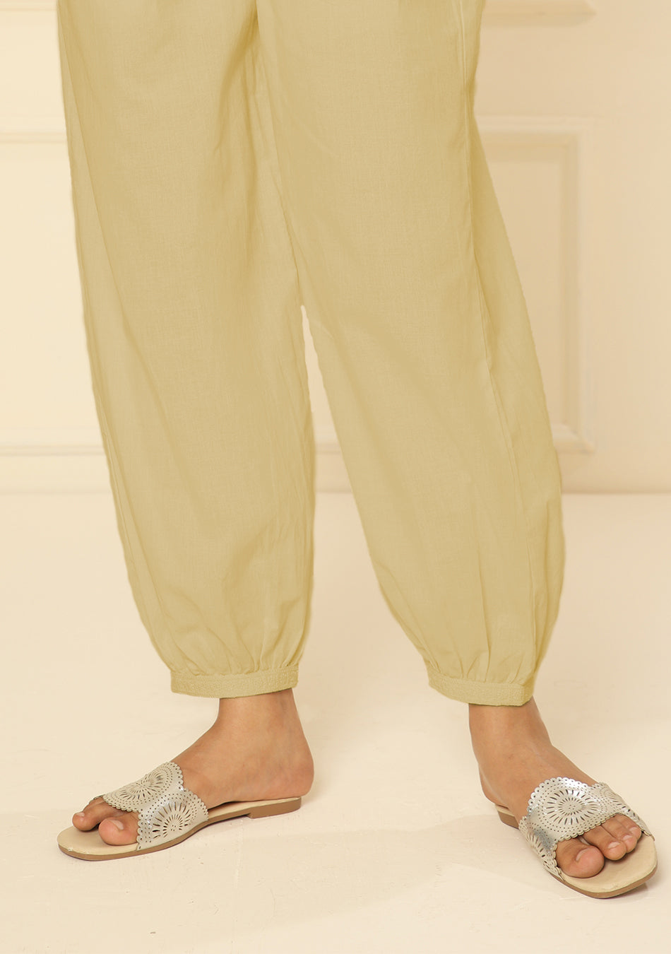 Ammanya BEIGE EMBROIDERED LACE CUFF PANTS