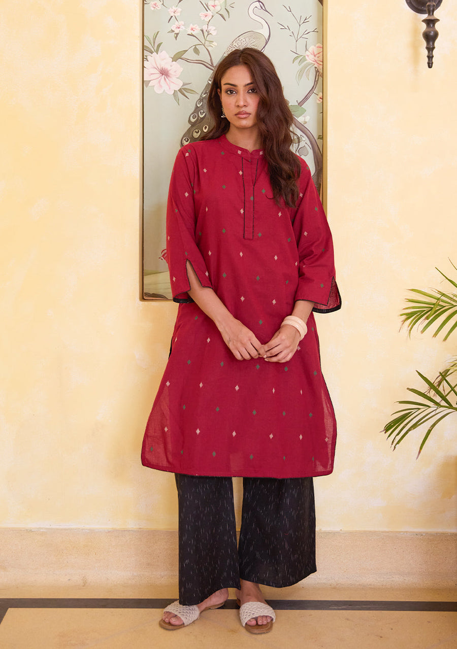 Garnet Grace Ikkat Kurta Set