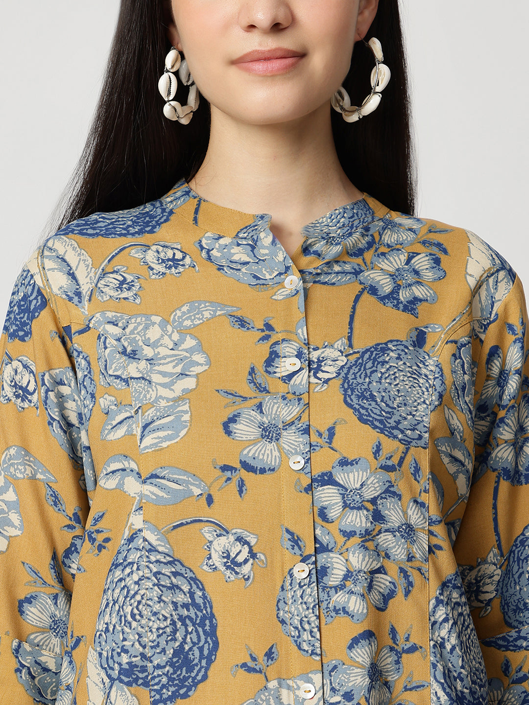 Ammanya Mustard bloom Rollup Sleeves A-Line Top