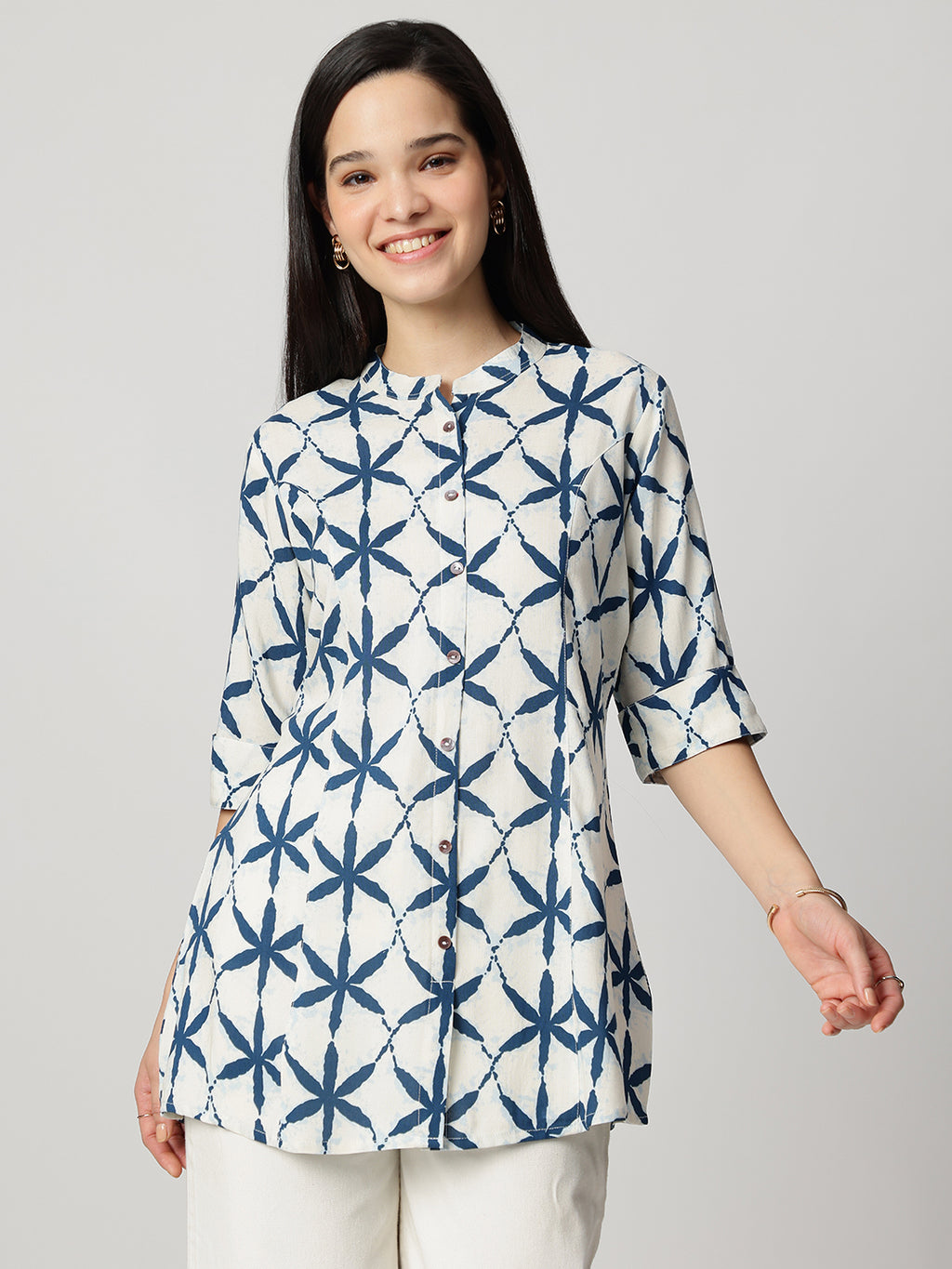Ammanya Indigo Lattice Top