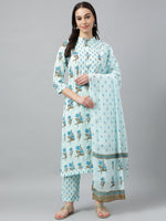 Light Blue Floral Print kurta Pant set with Dupatta